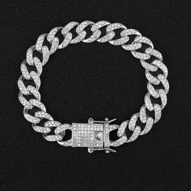 Hop 15MM 2Row Cuban Prong Chain Bling Iced Out Box Buckle Copper AAA+ Cubic Zirconia Bracelet For Men Jewelry