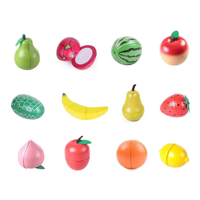 Montessori Kid Cut Fruit Gift 3DWooden Simulation Strawberry Pineapple Magnetic Children Play House Kitchen Educational Toy Gift 2