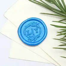 Индивидуальные инициалы с листьями воск печать/пользовательские монограммы свадебные печати/свадебные приглашения печать/на заказ Свадебная печать