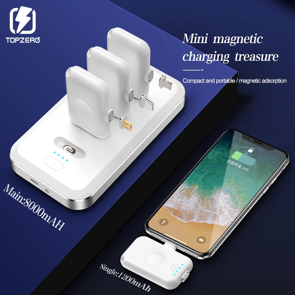 4 шт. Мини Магнитный внешний аккумулятор для iPhone Android Type C портативное