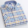 Plus Size 7XL 6XL Men's Summer Shirts Oxford Vertical Stripes Short Sleeve Standard-fit Loose Plaid Solid Soft Cotton Man Shirt 1