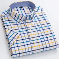 Plus Size 7XL 6XL Men's Summer Shirts Oxford Vertical Stripes Short Sleeve Standard-fit Loose Plaid Solid Soft Cotton Man Shirt 1