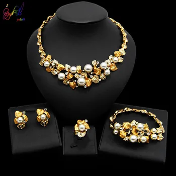 

Yulaili 2020 Nigerian Wedding African Beads Necklace Earrings Bracelet Ring Jewelry Sets for Woman Fashion Dubai Gold Jewellery