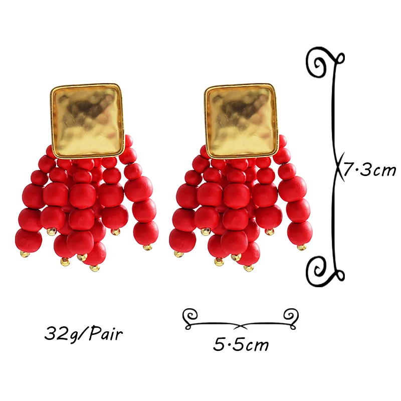 Long Wooden Earring HandMade Beaded Drop Earrings Bohemian Accessories Women's Jewelry