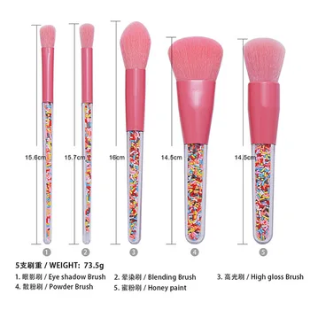 

5 candy handle makeup brushes colorful plastic particles transparent handle makeup brush set beauty tools sh1100103