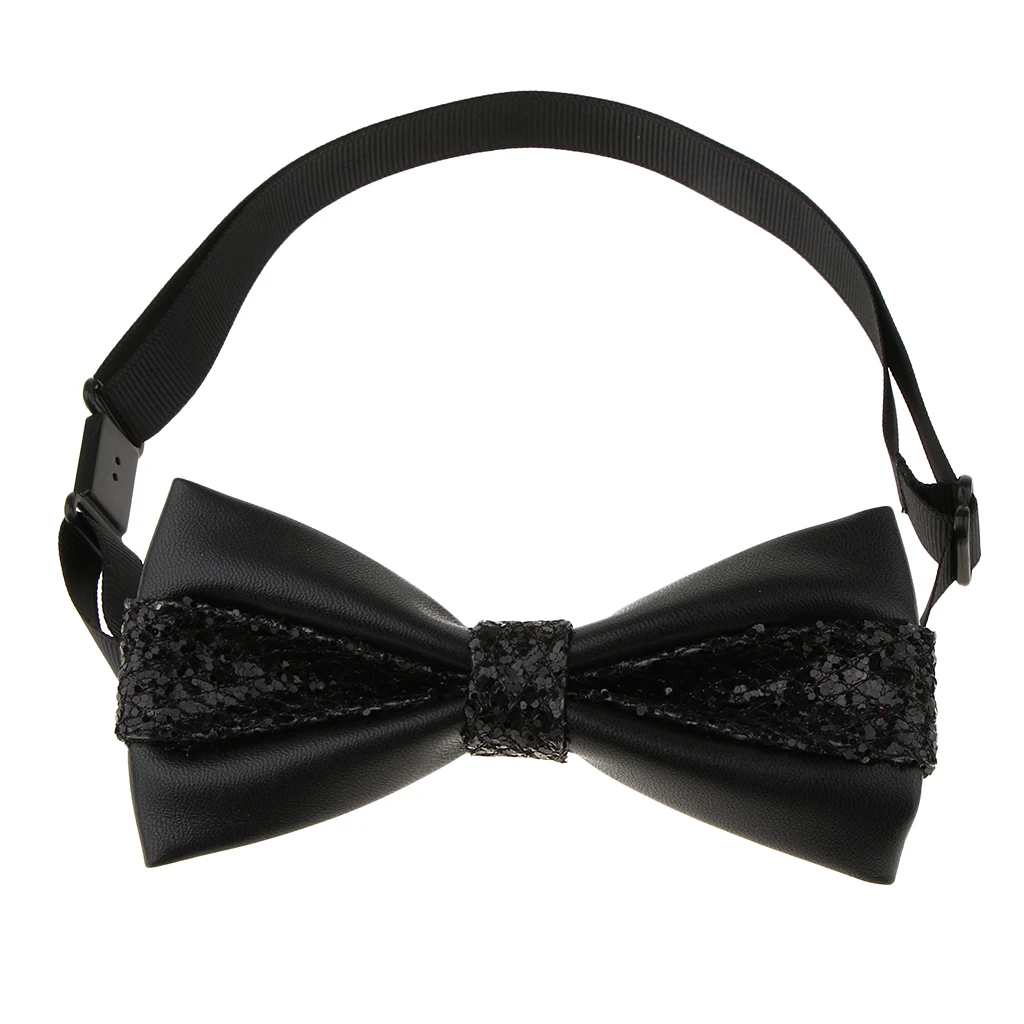 Men's PU Leather Sequins Shining Wedding Pre Tied Bowtie Tuxedo Necktie