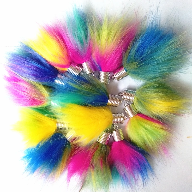 

FUYIER Rainbow Color Pompons Faux Rabbit Fur Ball With Hang Bulb DIY Jewelry Parts Pendant Curtain Tassel Handmade Crafts 10 pcs