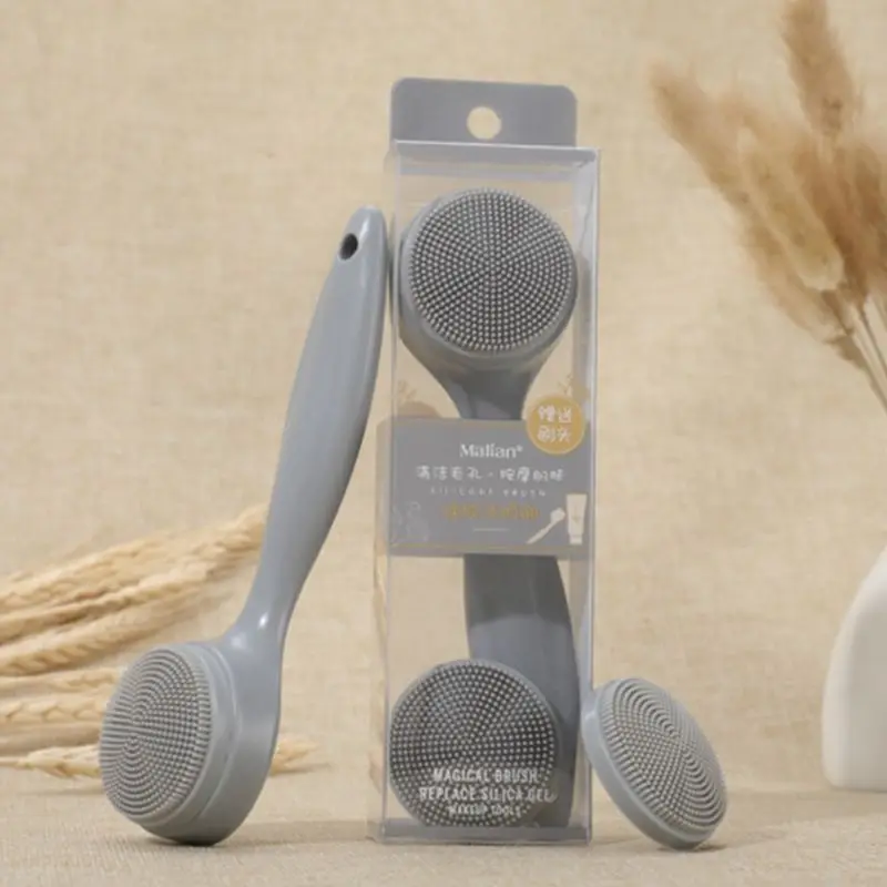 Silicone Facial Cleansing Brush with Replacement Head Face Body Cleaning Pore Oil Control Blackhead Remover Exfoliating Massager