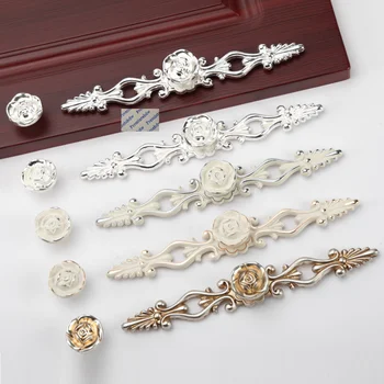 

10Pcs/Lot Zinc Alloy European French Provincial Cabinet Door Knob Pull Ivory White Inlaid Silver Gold Antique Shiny Silver