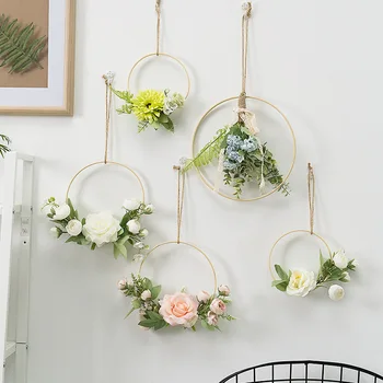 

Nordic Simple Artificial Flower Bamboo Wreath Home Wall Decoration Pendant Creative Living Room Bedroom Wall Painting Garland