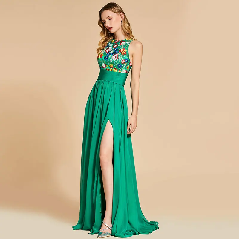 Dressv Vintage Prom Dresses Embroidery Elegant Sleeveless Floor Length