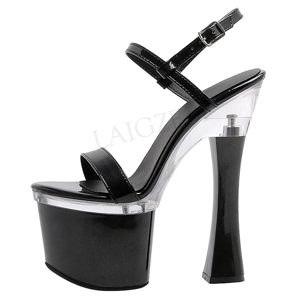 

LAIGZEM Women Platform Sandals Extrem High 17.5CM Heels Sexy Party Sandalia Zapatos Pump Anke Straps Shoes Woman Size 34 38 40