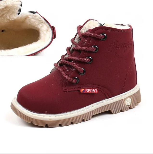 DOGEEK/осенне-зимние детские ботинки для мальчиков и девочек; Детские теплые уличные плюшевые ботинки; детские Студенческие повседневные короткие Ботинки martin; обувь - Цвет: red plush