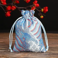 Handmade Embroidered Satin Drawstring Gift Pouch - Elegant Jewelry & Gift Packaging Bag (A sky blue)