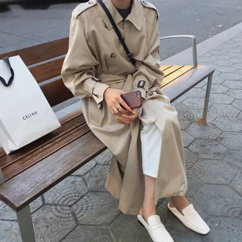 

British Double Breasted Oversized Long Trench Coat Women Windbreaker Fashion Female Turn-down Collar Long Overcoats Winter 2020
