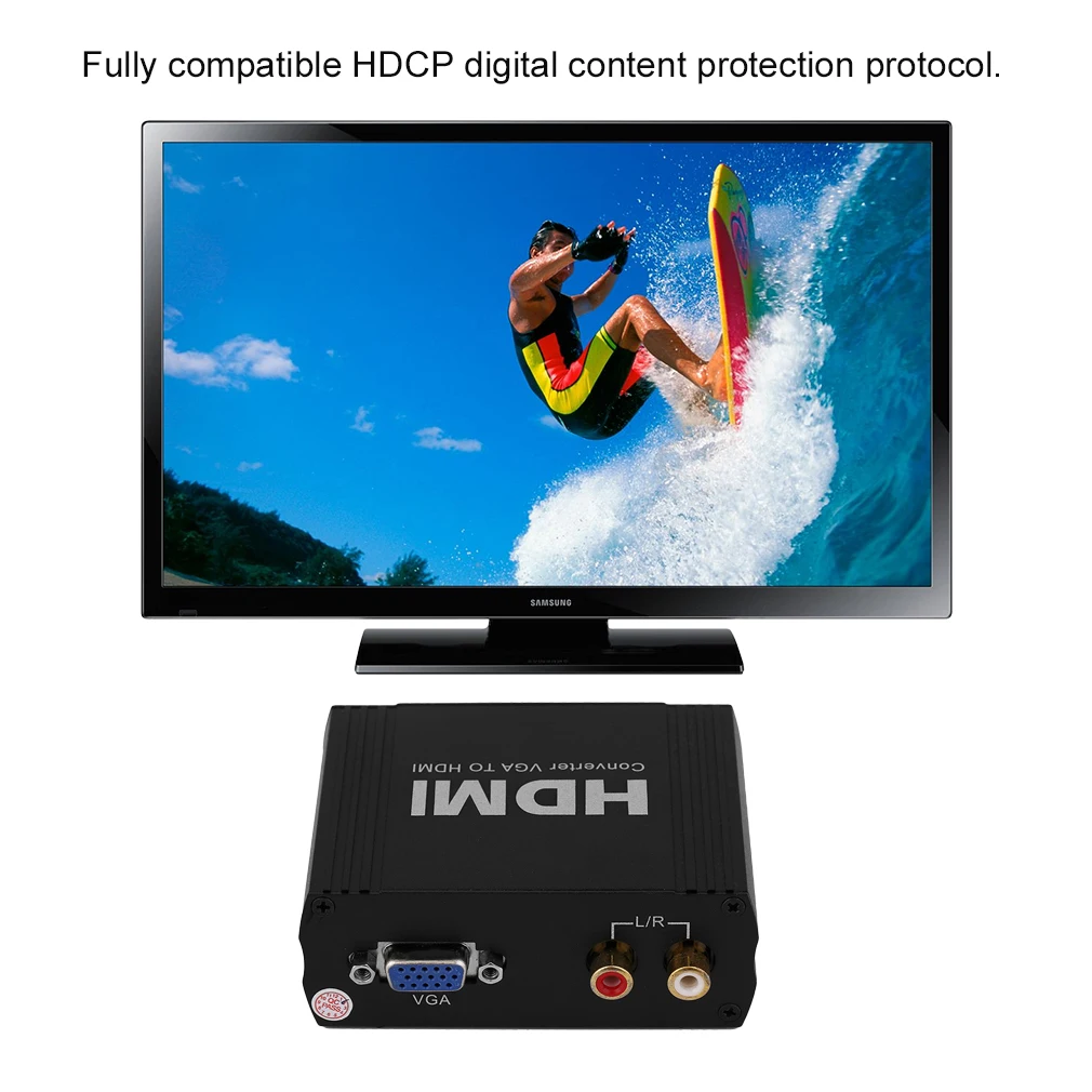 Профессиональный 1080P преобразователь из VGA в HDMI VGA+ R/L аудио в HDMI VGA в HDMI экстрактор конвертер с адаптером питания