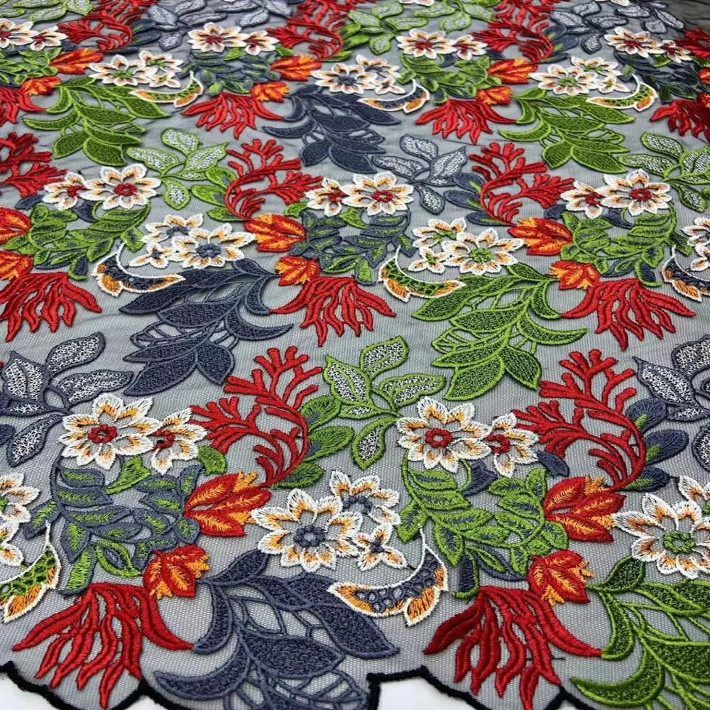 

125 см сетчатая окрашенная пряжа, тяжелая вышивка, Цветочная кружевная ткань в китайском национальном стиле, модная кружевная ткань для платьев, xэри0611c