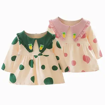

Autumn Baby Kids Dot Doll Collar Dress Pineapple Decor Long Sleeve Dresses