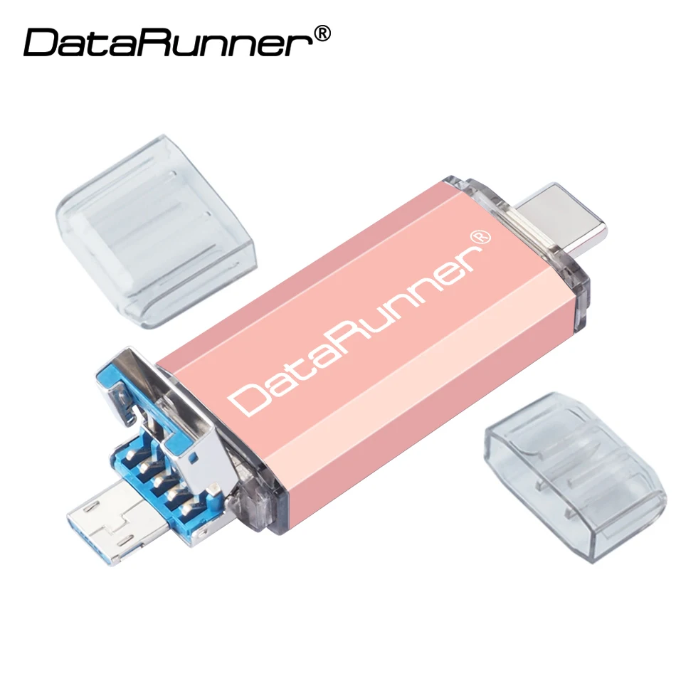 DataRunner OTG 3 в 1 USB флеш-накопитель USB3.0& type-C& Micro USB флеш-накопитель 32 Гб 64 Гб 128 ГБ 256 ГБ 512 ГБ Флешка для смартфона - Цвет: Rose Gold