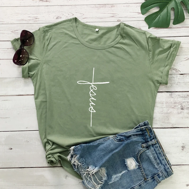 Jesus Cross T-shirt Unisex Women Catholic Christian Faith Tshirt New Trendy Summer O-Neck Graphic Church Tee Shirt Top Drop Ship | Женская