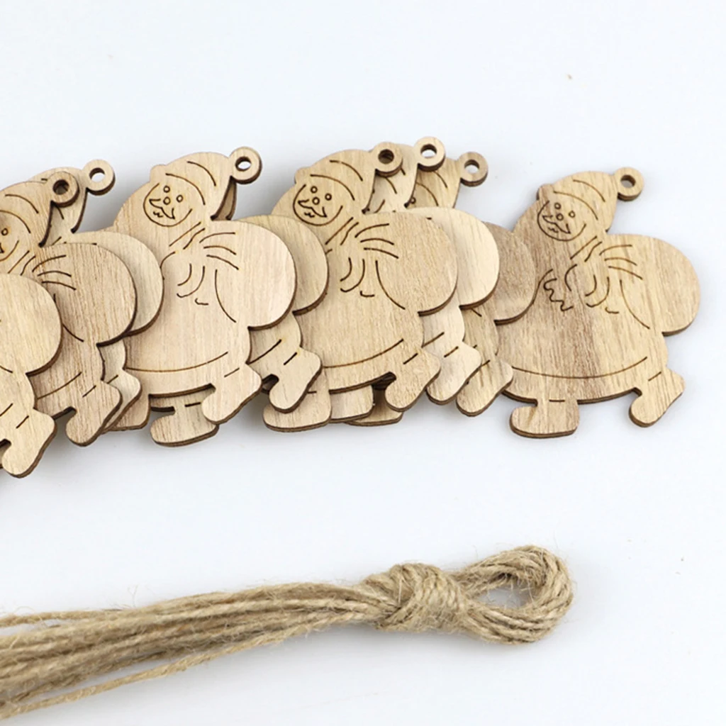 62pcs Christmas Wood Chip Tree Ornaments Xmas Hanging Pendant Decorations