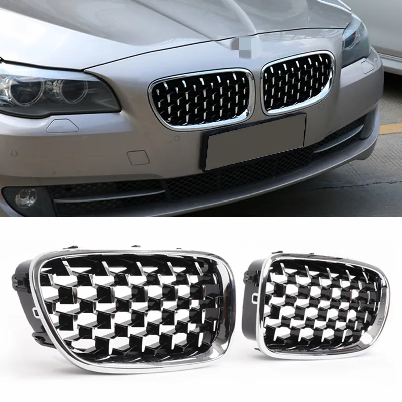 F10 Black & Chrome Racing Grills Front Bumper Grill For BMW 5 Series F10 F11 F18 2010-2017 Kidney Grille Diamond Style