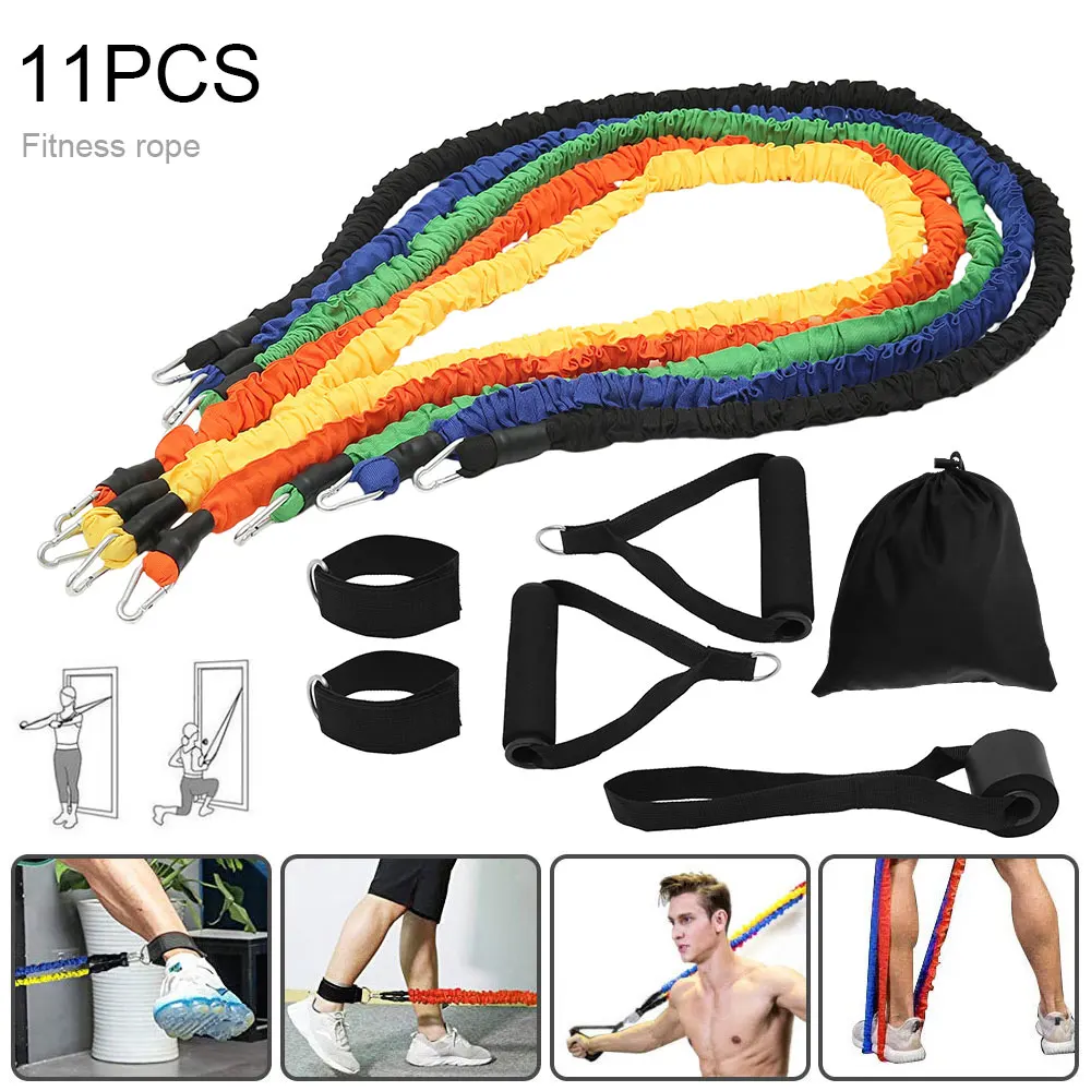

11 Pcs/set Fitness Pull Rope Resistance Band Set Multi- Function Exercise Resistance Latex Tubes for Training Gym Bodybuilding