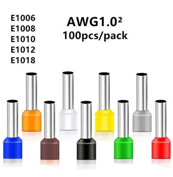 

100PCS E1006 E1008 E1010 E1012 E1018 Tube insulating Insulated terminals 1.0² Cable Wire Insulating Crimp Terminal Connector