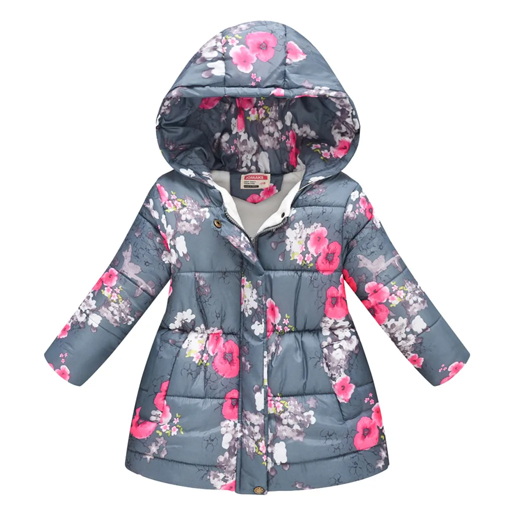 Куртка для маленьких девочек; коллекция года; зимняя куртка для девочек; пальто для малышей с капюшоном; ветрозащитная куртка с цветочным принтом для мальчиков; детская одежда; L30916