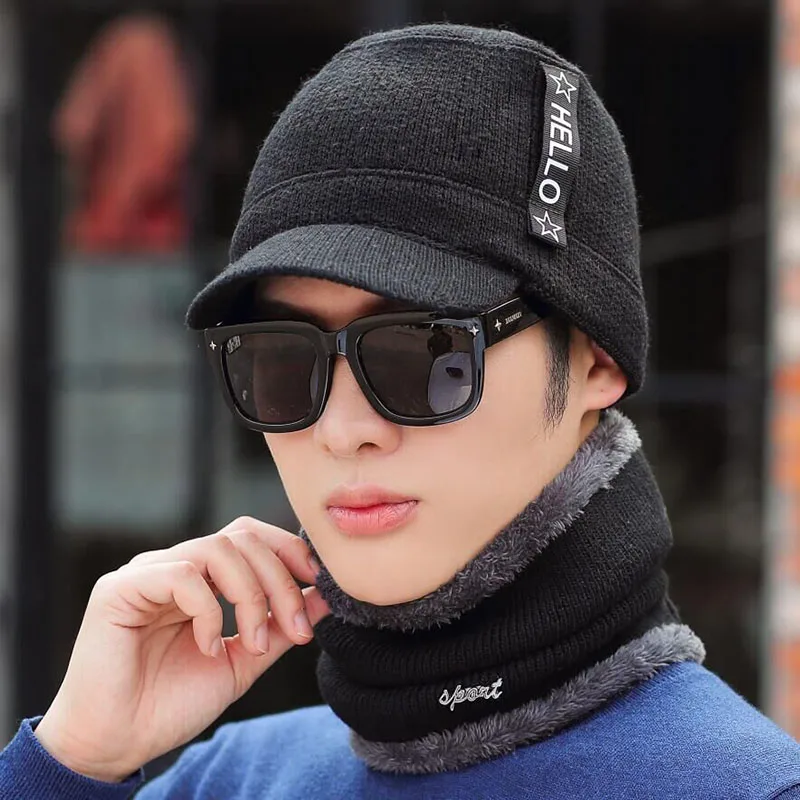 Зимние шапки для мужчин Skullies Beanie шапка зимняя шапка мужской женский шерстяной шарф шапка s Набор Балаклава маска Knitted шапка вязаная шапка