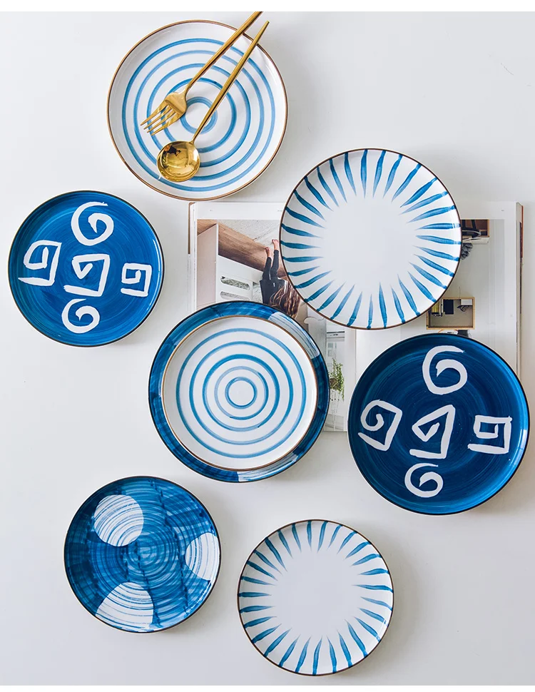 Бытовая керамика Западный стейк тарелка японская столовая посуда полосатый диск креативная рисовая миска для десерта салатник кухонные столовые приборы блюдо