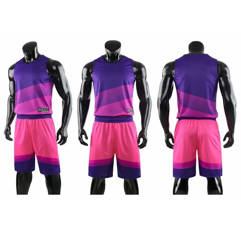 Красочные Мужские дышащие простые баскетбольные джерсет набор униформы спортивные костюмы Джерси топ и шорты с карманами - Цвет: Purple