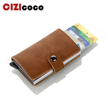 

New Hasp RFID Credit Card Holder Blocking PU Leather Automatic Business ID Card Holder Aluminum Metal Men Wallet Purse