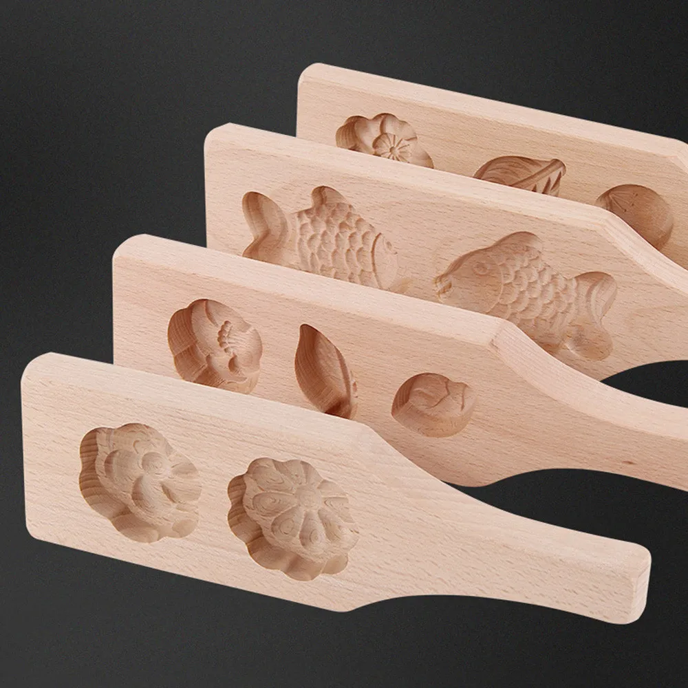 

Wooden Mooncake Mold 3D DIY Flower Shapes Handmade Environmental Wooden Mooncake Mould for Ice Making Home Bread Baking Mold