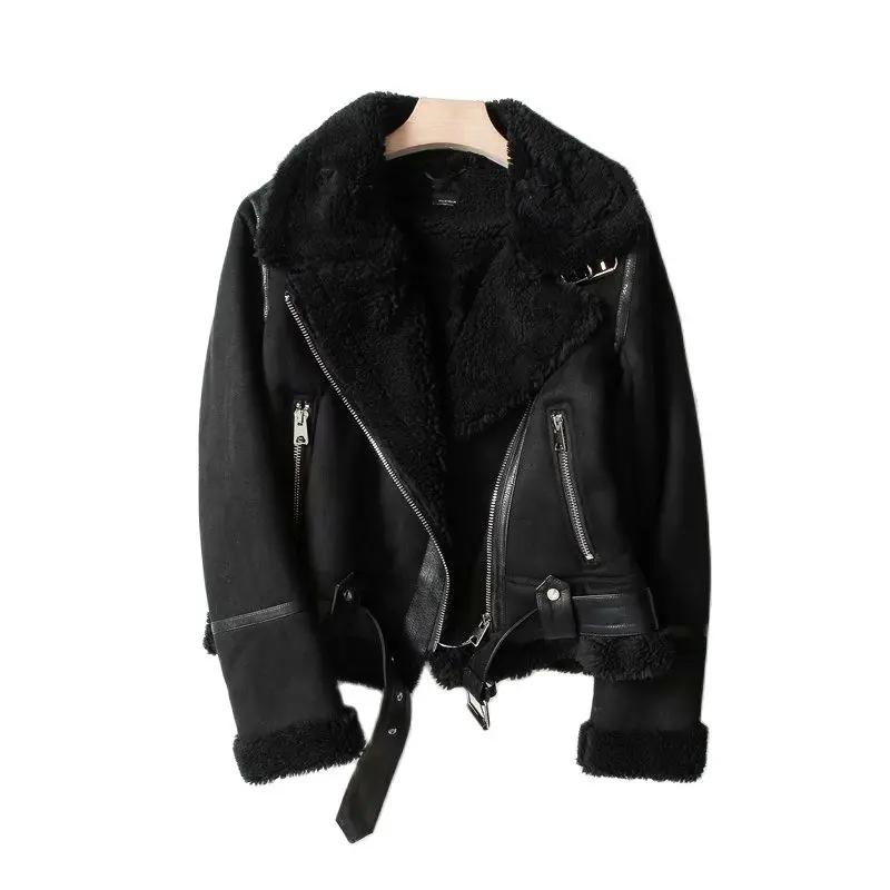 Suede Lamb Shearling Jacket Women  Shearling Collar Jacket Women