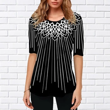 

Female Print Summer Tops O Neck Casual T-Shirt 2020 Loose 3/4 Sleeve Streetwear Harajuku Plus Size Tee Shirt