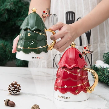 

Creative Christmas Cup Mug Cute Office Coffee Cup High Temperature Ceramic Water Drinking Cup Christmas Tree Mug Christmas Gift