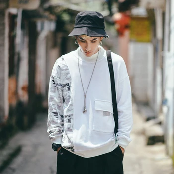 

Spliced Hoodies Men Casual Pullover Streetwear Sweatshirt Front Pocket Sudadera Hombre Harajuku Male Turtleneck Plus Size 5XL-M
