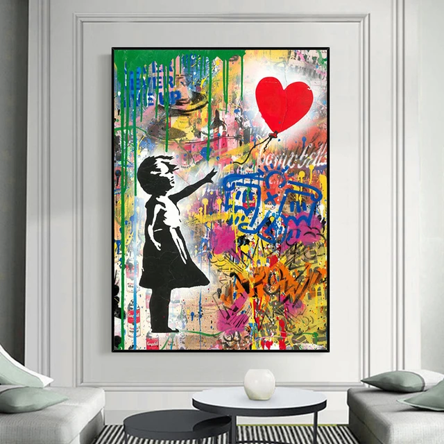 Xianrenge Toile Peinture Fille Avec Ballon Rouge Banksy Graffiti