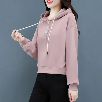 

Women's sweater with button hooded sweater red