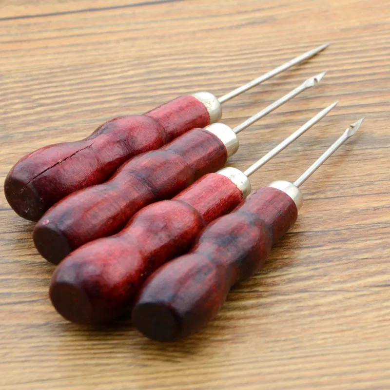 

1pc Red Wooden Handle Sewing Awl Hand Stitcher Leather Craft Tip Shoe Repair Puncher Positioning Drill Sewing Needle Hook Tool G