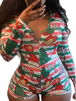 

Sleep Wear Women Christmas Romper Women Printed Long Sleeve Single-breasted Jumpsuits Sexy Women Homewear Sleepwear