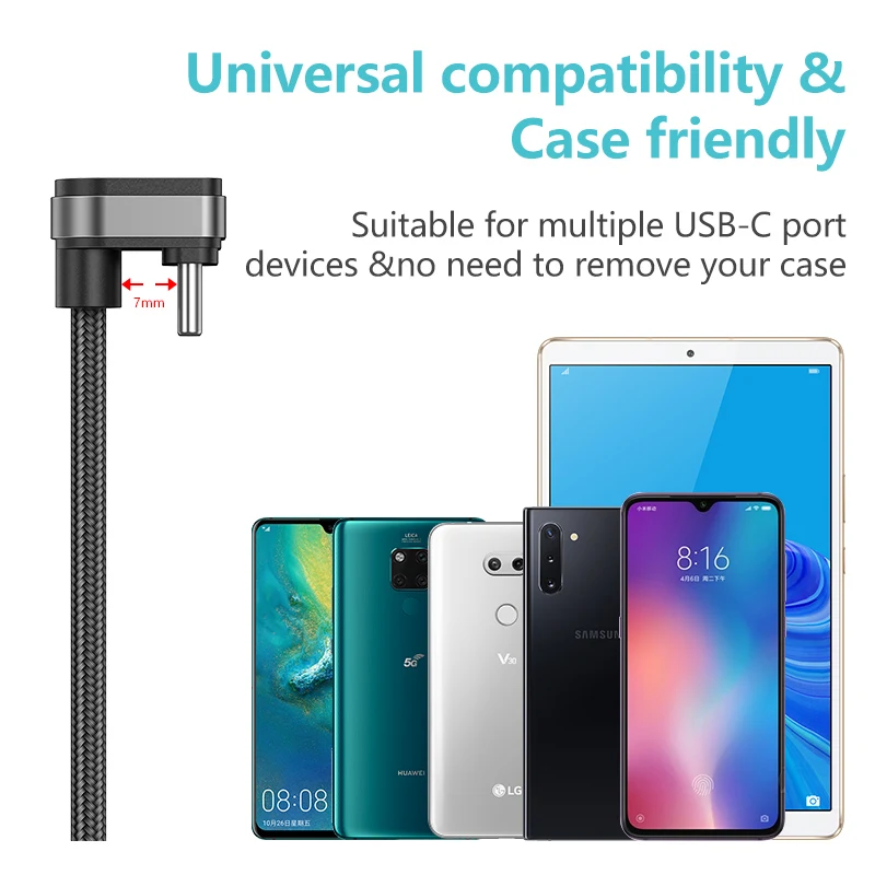 KUULAA нейлоновый USB C кабель 180 градусов Быстрое Зарядное устройство usb type C кабель для Xiaomi Mi 8 samsung Galaxy S9 Plus мобильный телефон USB-C шнур