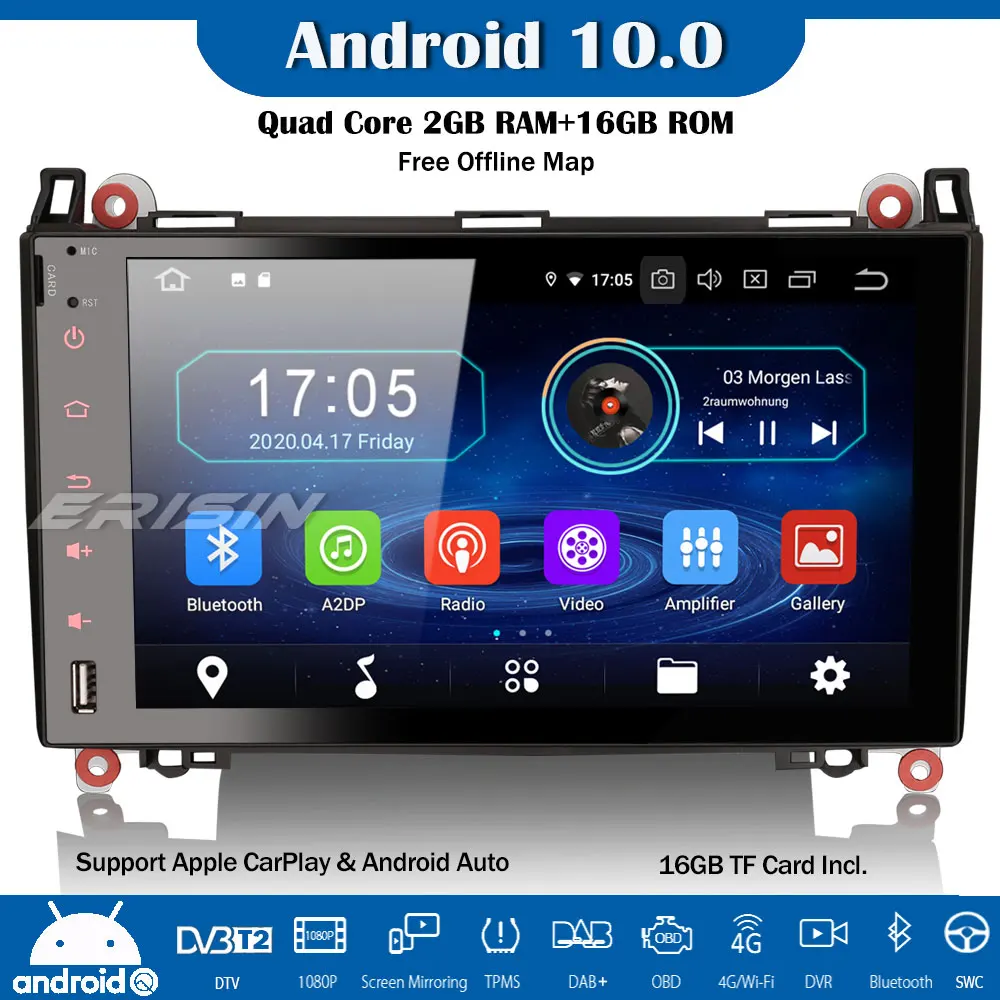 Erisin 5992 Android 10 DAB + Автомагнитола 4G USB CarPlay для Mercedes Benz A/B Class W169 Viano Vito Sprinter VW