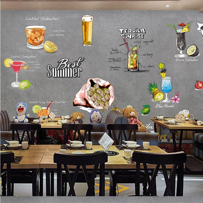 

Dropship Dropship Custom Cement Wall Lounge Bar Cold Drink Milk Tea Cafe Background Anime Cartoon Wallpaper For Tea House