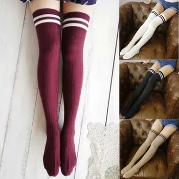 

Women Girls Winter Cotton Stockings Thick Warm Crochet Knitted Over Knee Thigh High Stockings Tights Stripe Long Socks Pantyhose