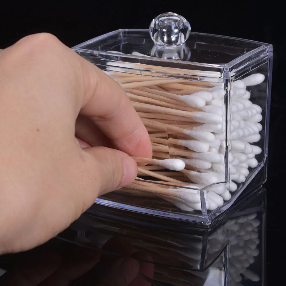 

Acrylic Makeup Cotton Swab Organizer Portable Transparent Container Make Up Cotton Pad Storage Box Toothpick Storage Case 1PC