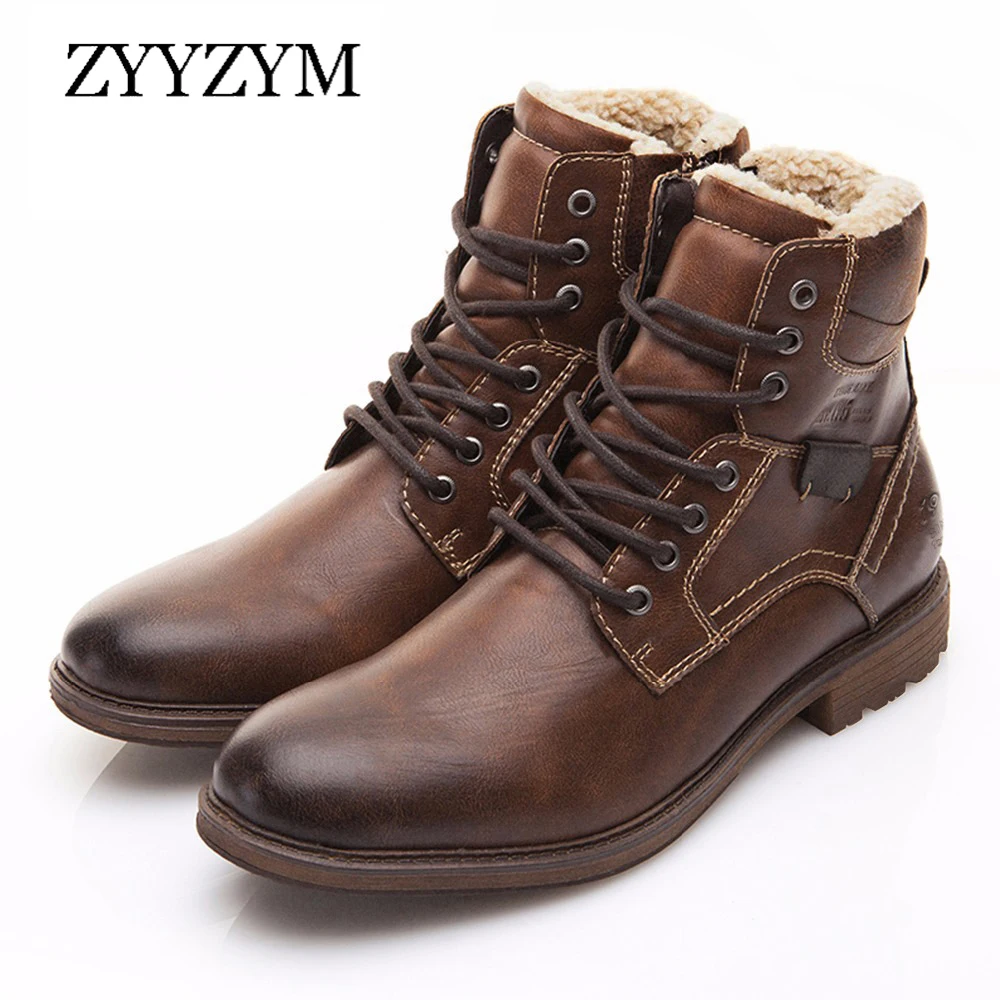 

Men Boots 2020 Winter Lace Up Vintage Plush Keep Warm Ankle Snow Boots Men Footwear Leather Casual Shoes Botas Hombre