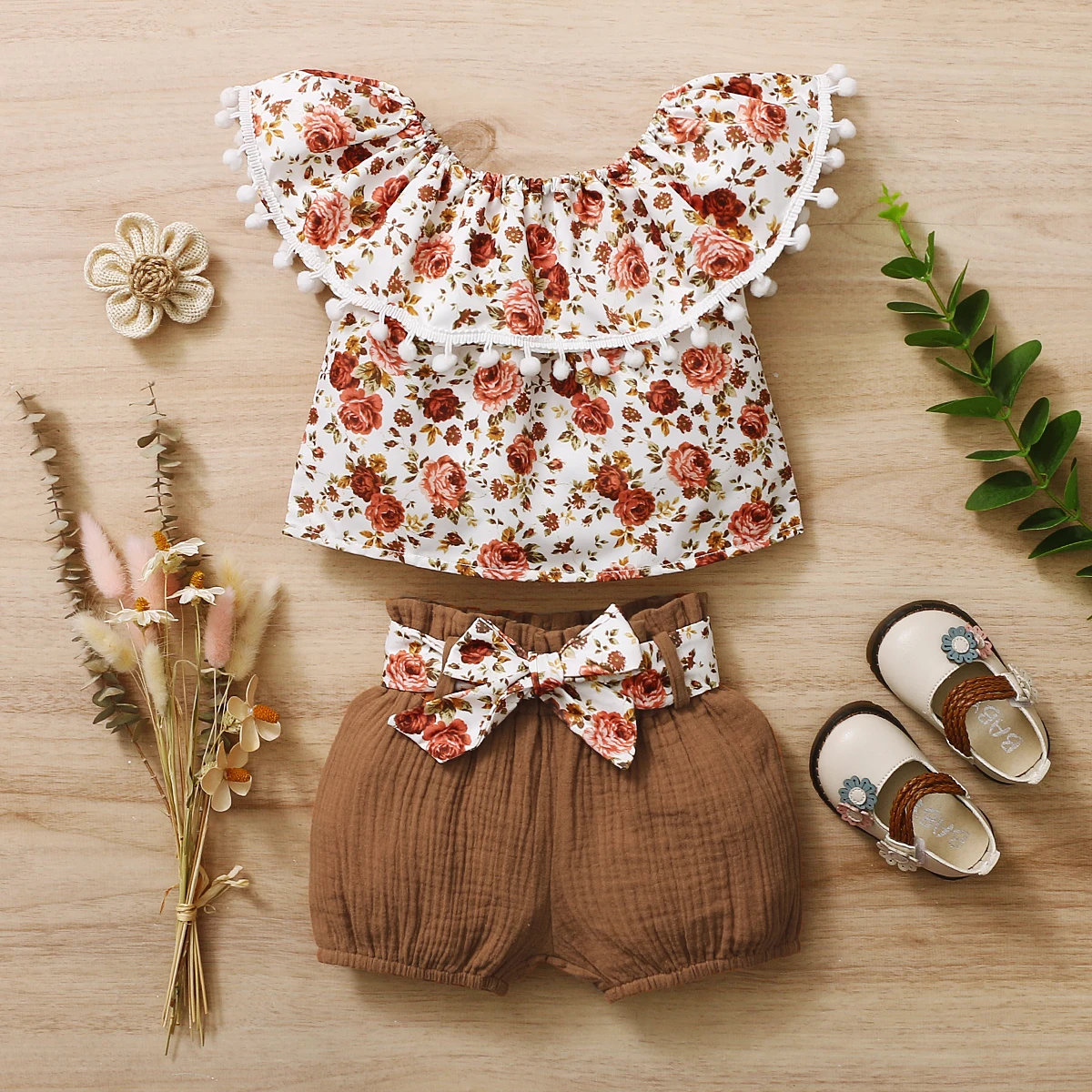 Summer Newborn Toddler Baby Girls Clothes Set Boho New Born Infant Cute Outfit Ruffle Short Sleeve Top Shorts Baby Girl Clothes - Image 3