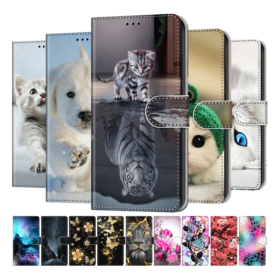 

Cat Flower Painted Wallet Flip Case For Samsung Galaxy S10 S10E S20 S21 Plus S22 Ultra Leather Card Holder Stand Book Cover Etui